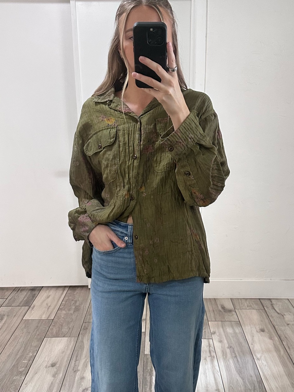 Relaxed Olive Floral Button-Down Shirt